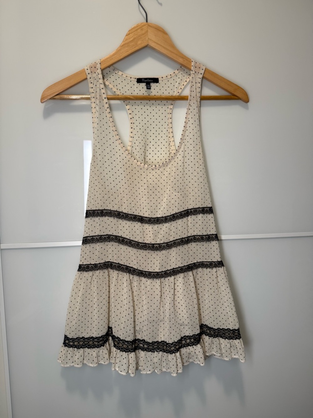 Monteau Lace Cream Polka Dot Tank with Black Dots